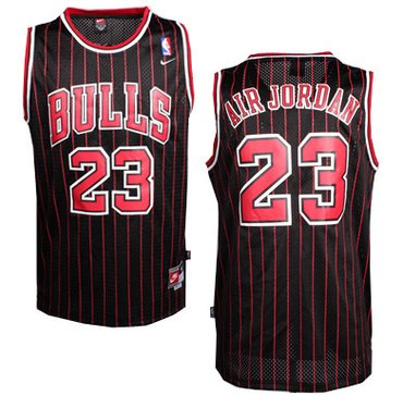 Chicago Bulls #23 Air Jordan Nickname Black Pinstripe Swingman Throwback Jersey