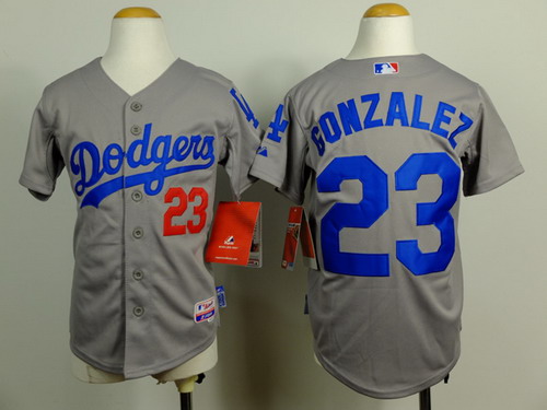 Los Angeles Dodgers #23 Adrian Gonzalez 2014 Gray Kids Jersey