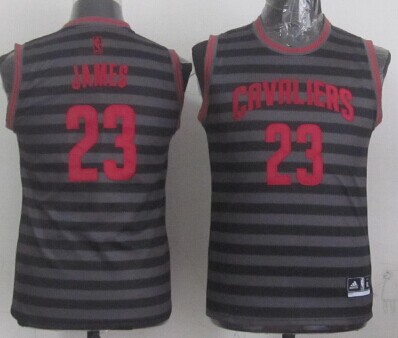Cleveland Cavaliers #23 LeBron James Gray With Black Pinstripe Kids Jersey