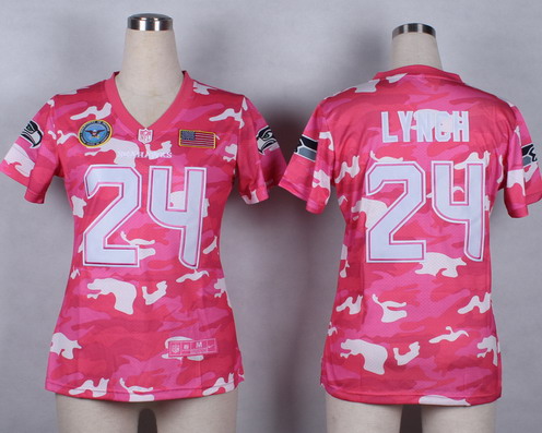 Nike Seattle Seahawks #24 Marshawn Lynch 2014 Salute to Service Pink Camo Womens Jersey