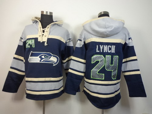 Seattle Seahawks #24 Marshawn Lynch 2014 Navy Blue Hoodie