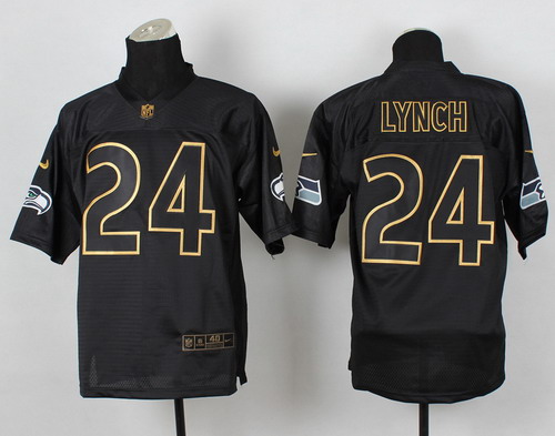 Nike Seattle Seahawks #24 Marshawn Lynch 2014 All Black/Gold Elite Jersey