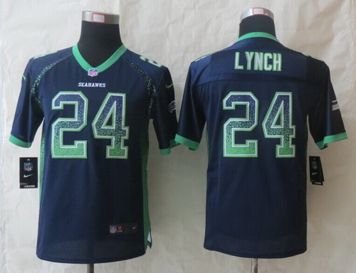 Nike Seattle Seahawks #24 Marshawn Lynch Drift Fashion Blue Kids Jersey 