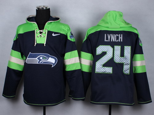 Nike Seattle Seahawks #24 Marshawn Lynch 2014 Navy Blue Hoodie
