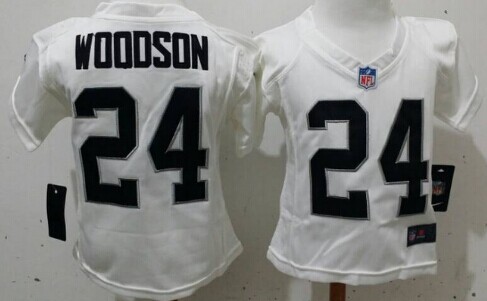Nike Oakland Raiders #24 Charles Woodson White Toddlers Jersey