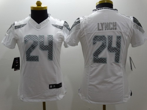 Nike Seattle Seahawks #24 Marshawn Lynch Platinum White Limited Womens Jersey