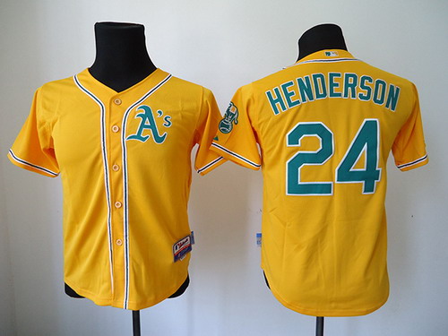 Oakland Athletics #24 Rickey Henderson Yellow Kids Jersey 