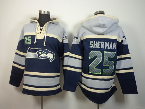 Seattle Seahawks #25 Richard Sherman 2014 Navy Blue Hoodie