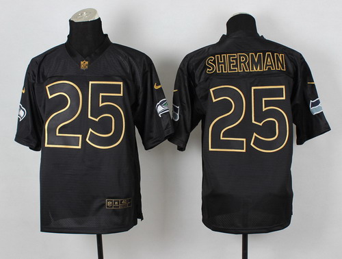 Nike Seattle Seahawks #25 Richard Sherman 2014 All Black/Gold Elite Jersey