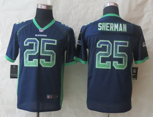 Nike Seattle Seahawks #25 Richard Sherman Drift Fashion Blue Kids Jersey 