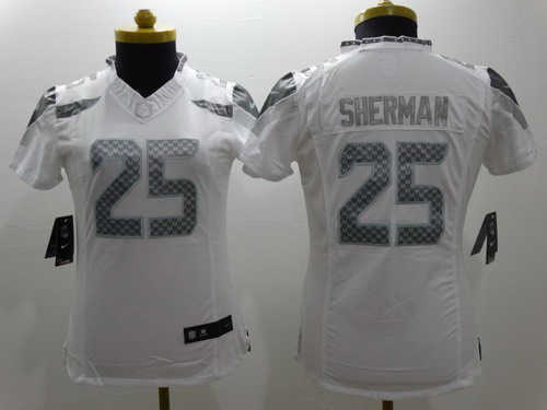 Nike Seattle Seahawks #25 Richard Sherman Platinum White Limited Womens Jersey