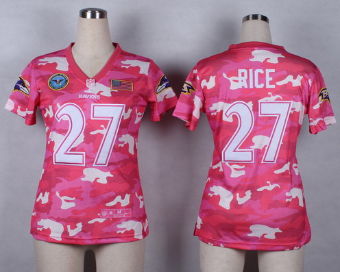 Nike Baltimore Ravens #27 Ray Rice 2014 Salute to Service Pink Camo Womens Jersey