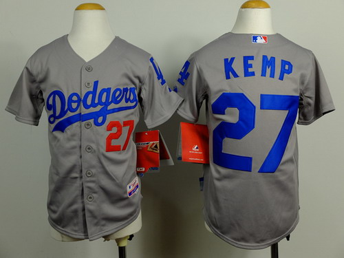 Los Angeles Dodgers #27 Matt Kemp 2014 Gray Kids Jersey