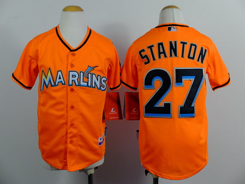 Miami Marlins #27 Mike Stanton Orange Kids Jersey