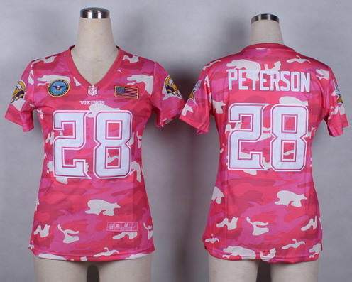 Nike Minnesota Vikings #28 Adrian Peterson 2014 Salute to Service Pink Camo Womens Jersey