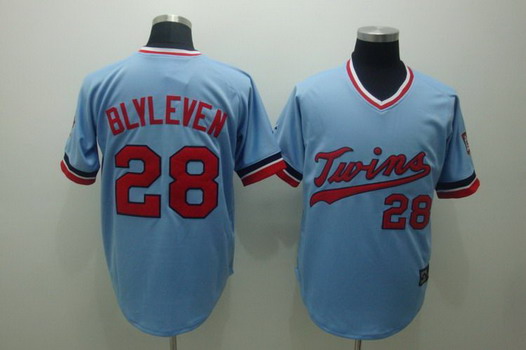 Minnesota Twins #28 Bert Blyleven Light Blue Throwback Jersey