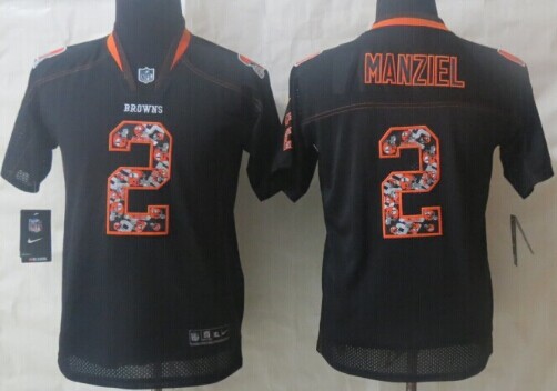 Nike Cleveland Browns #2 Johnny Manziel Lights Out Black Ornamented Kids Jersey