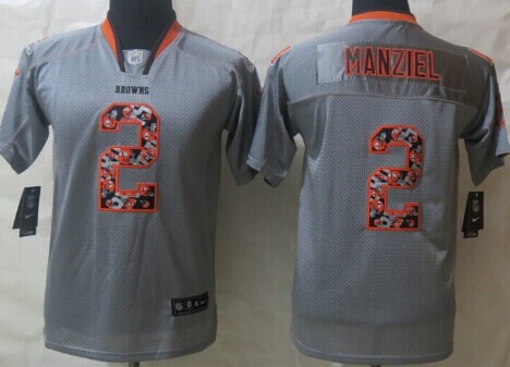 Nike Cleveland Browns #2 Johnny Manziel Lights Out Gray Ornamented Kids Jersey