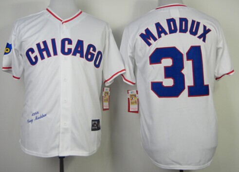 Chicago Cubs #31 Greg Maddux 1988 White Throwback Jersey
