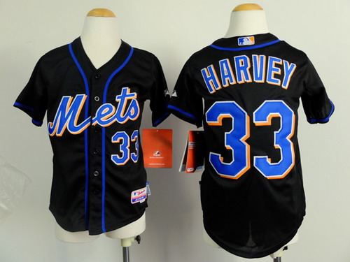 New York Mets #33 Matt Harvey Black Kids Jersey