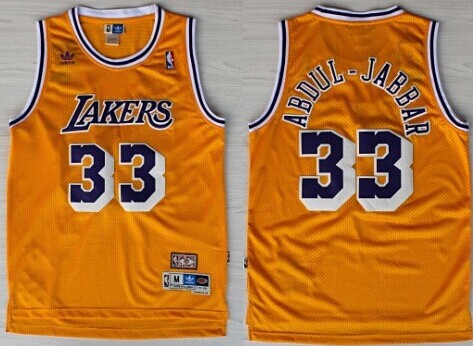 Los Angeles Lakers #33 Kareem Abdul-Jabbar Yellow Swingman Throwback Jersey