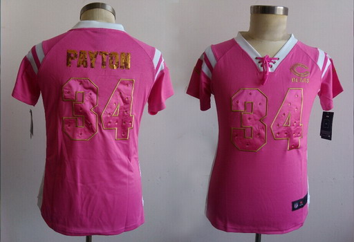 Nike Chicago Bears #34 Walter Payton Drilling Sequins Pink Womens Jersey