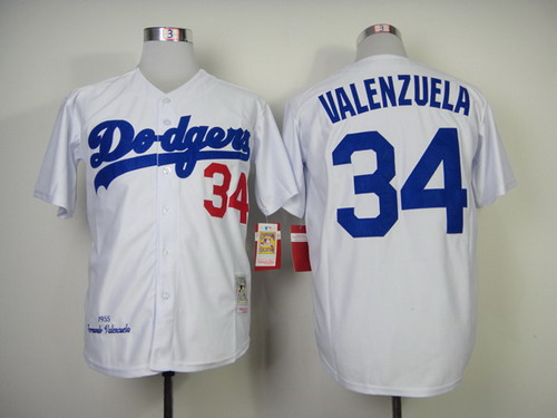 Los Angeles Dodgers #34 Fernando Valenzuela 1955 White Throwback Jersey