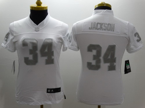 Nike Oakland Raiders #34 Bo Jackson Platinum White Limited Womens Jersey