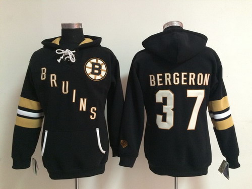 Old Time Hockey Boston Bruins #37 Patrice Bergeron Black Womens Hoodie