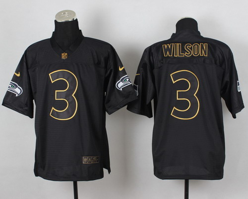 Nike Seattle Seahawks #3 Russell Wilson 2014 All Black/Gold Elite Jersey 
