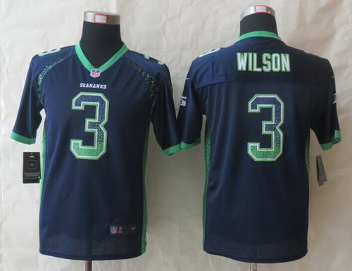 Nike Seattle Seahawks #3 Russell Wilson Drift Fashion Blue Kids Jersey 