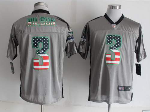 Nike Seattle Seahawks #3 Russell Wilson 2014 USA Flag Fashion Gray Elite Jersey