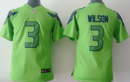 Nike Seattle Seahawks #3 Russell Wilson Green Game Kids Jersey