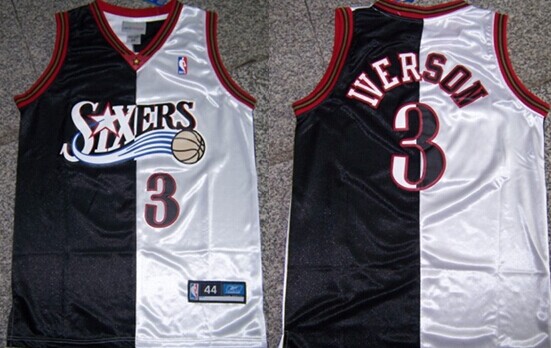 Philadelphia 76ers #3 Allen Iverson Black/White Two Tone Jersey
