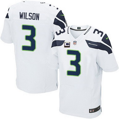 Nike Seattle Seahawks #3 Russell Wilson White C Patch Elite Jersey
