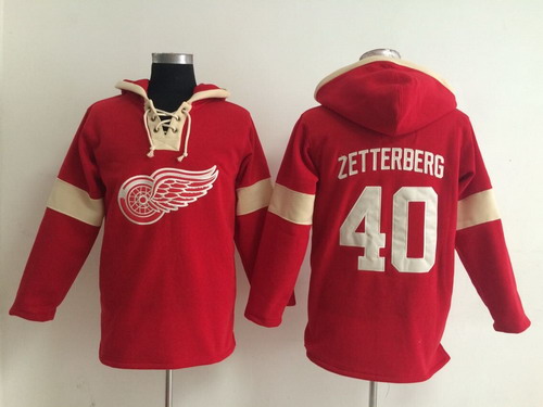 2014 Old Time Hockey Detroit Red Wings #40 Henrik Zetterberg Red Hoodie