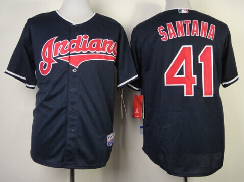 Cleveland Indians #41 Carlos Santana Navy Blue Jersey
