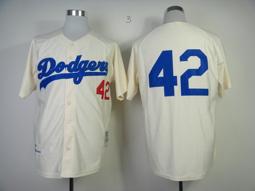 Los Angeles Dodgers #42 Jackie Robinson 1955 Cream Throwback Jersey