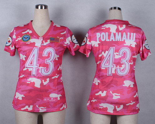 Nike Pittsburgh Steelers #43 Troy Polamalu 2014 Salute to Service Pink Camo Womens Jersey