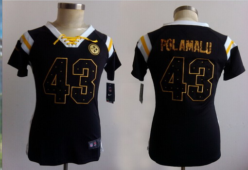 Nike Pittsburgh Steelers #43 Troy Polamalu Drilling Sequins Black Womens Jersey
