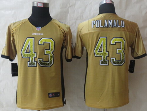 Nike Pittsburgh Steelers #43 Troy Polamalu Drift Fashion Yellow Kids Jersey