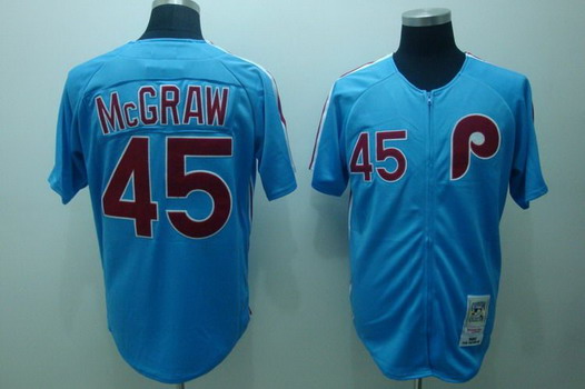 Philadelphia Phillies #45 Tug McGraw 1980 Blue Throwback Jersey
