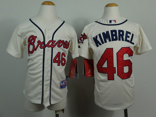 Atlanta Braves #46 Craig Kimbrel Cream Kids Jersey