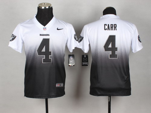 Nike Oakland Raiders #4 Derek Carr White/Black Fadeaway Kids Jersey