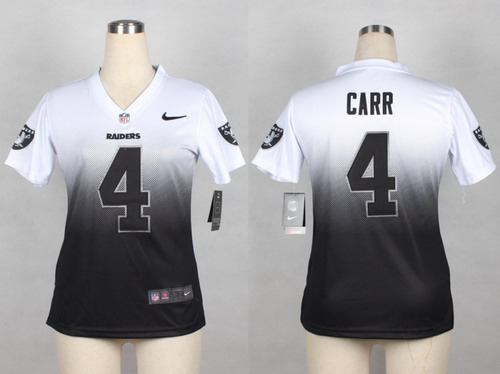 Nike Oakland Raiders #4 Derek Carr White/Black Fadeaway Womens Jersey