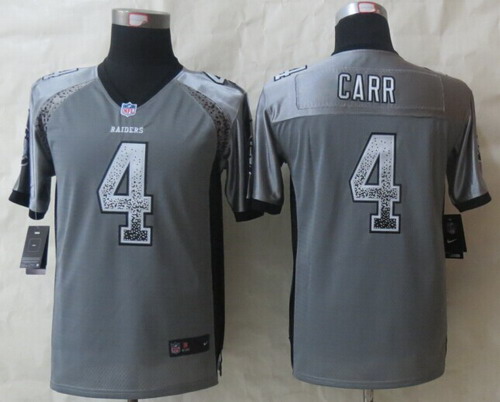 Nike Oakland Raiders #4 Derek Carr Drift Fashion Gray Kids Jersey