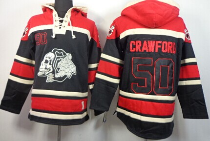 Old Time Hockey Chicago Blackhawks #50 Corey Crawford Black Ice Skulls Hoodie