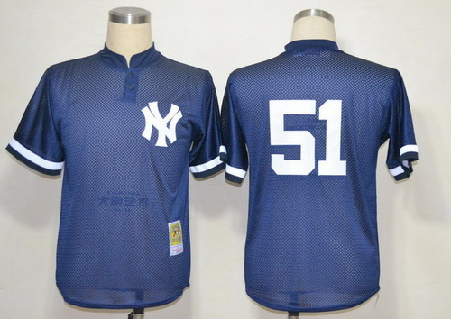 New York Yankees #51 Bernie Williams 1995 Mesh BP Navy Blue Throwback Jersey