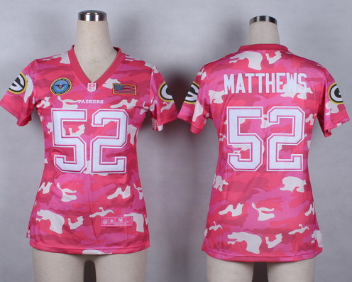 Nike Green Bay Packers #52 Clay Matthews 2014 Salute to Service Pink Camo Womens Jersey
