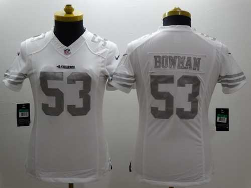 Nike San Francisco 49ers #53 NaVorro Bowman Platinum White Womens Limited Jersey